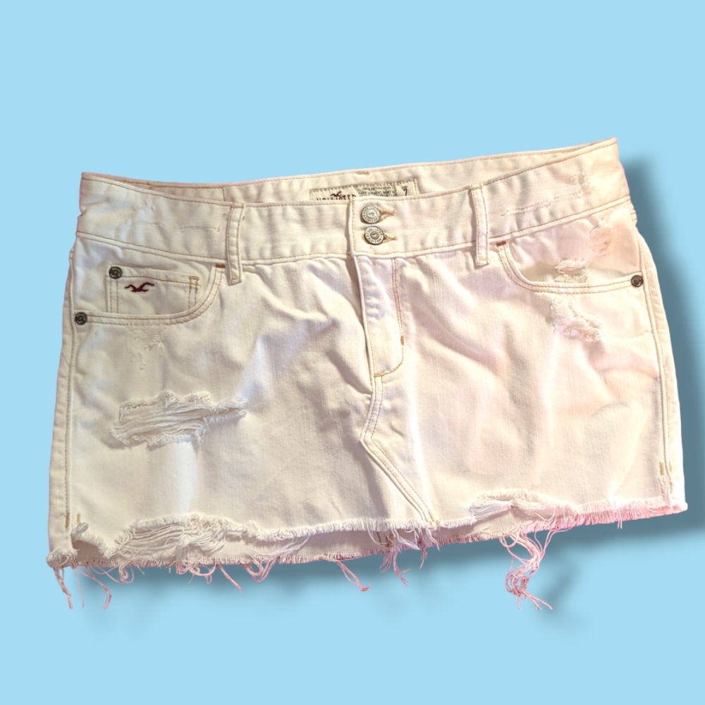 White Hollister jean mini skirt, ripped style, size 7